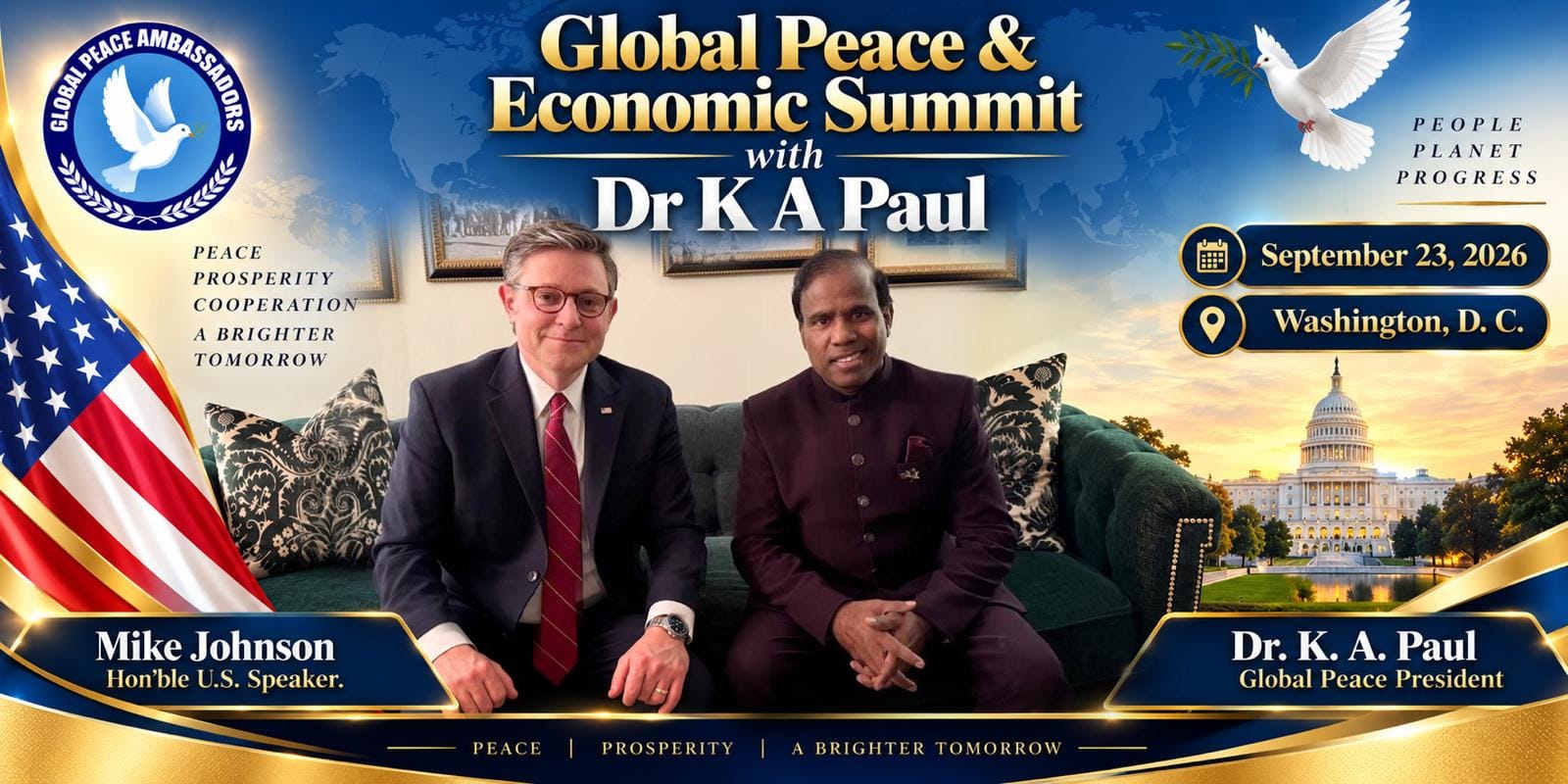 U.S. Speaker Mike Johnson to Participate in Global Peace and Economic Summit in Washington